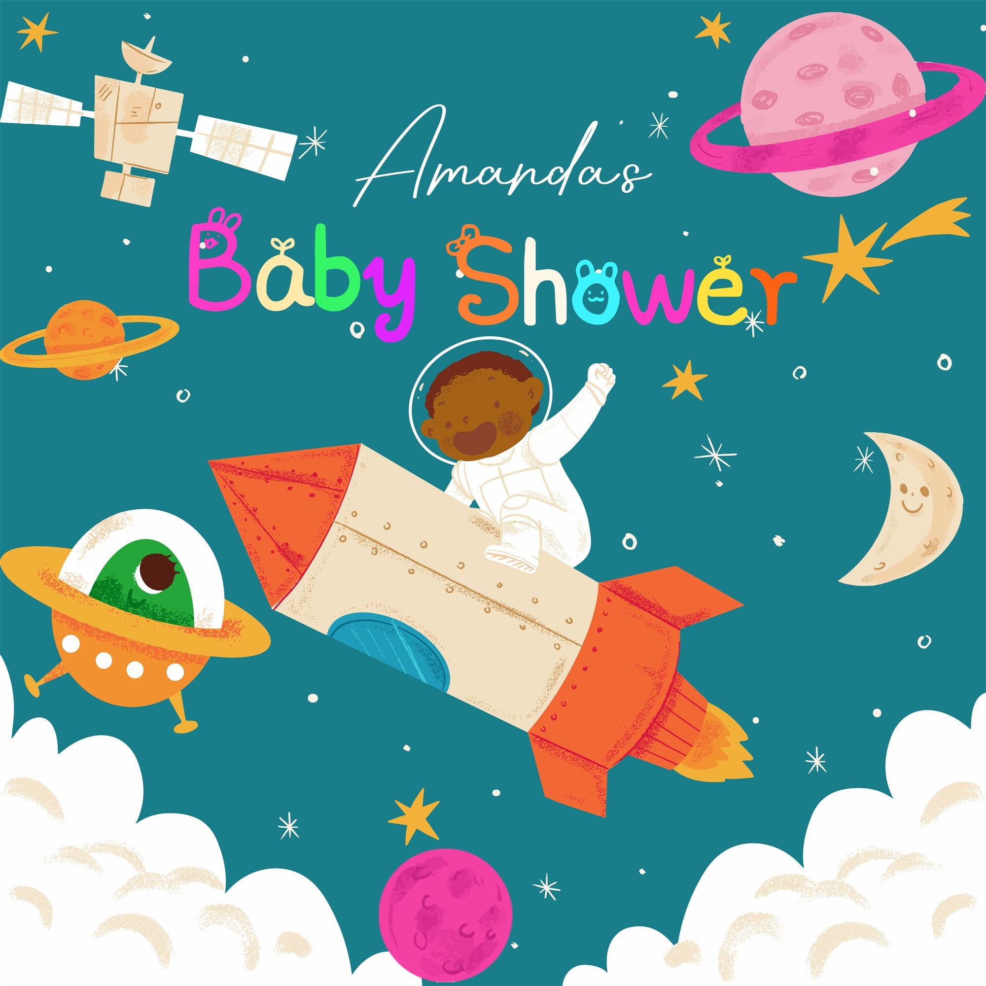 Baby Shower Photo Backdrop Rocket Dreams Personalized Backdrop LXX6-238