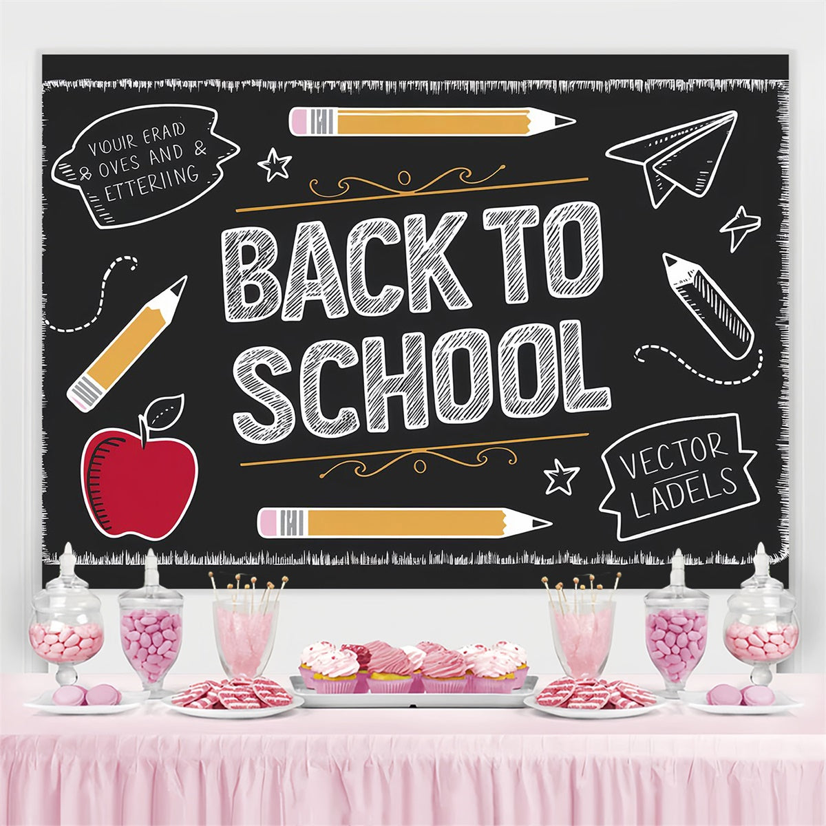 Back To School Chalkboard Backdrop Doodle Style Backdrop LXX6-38