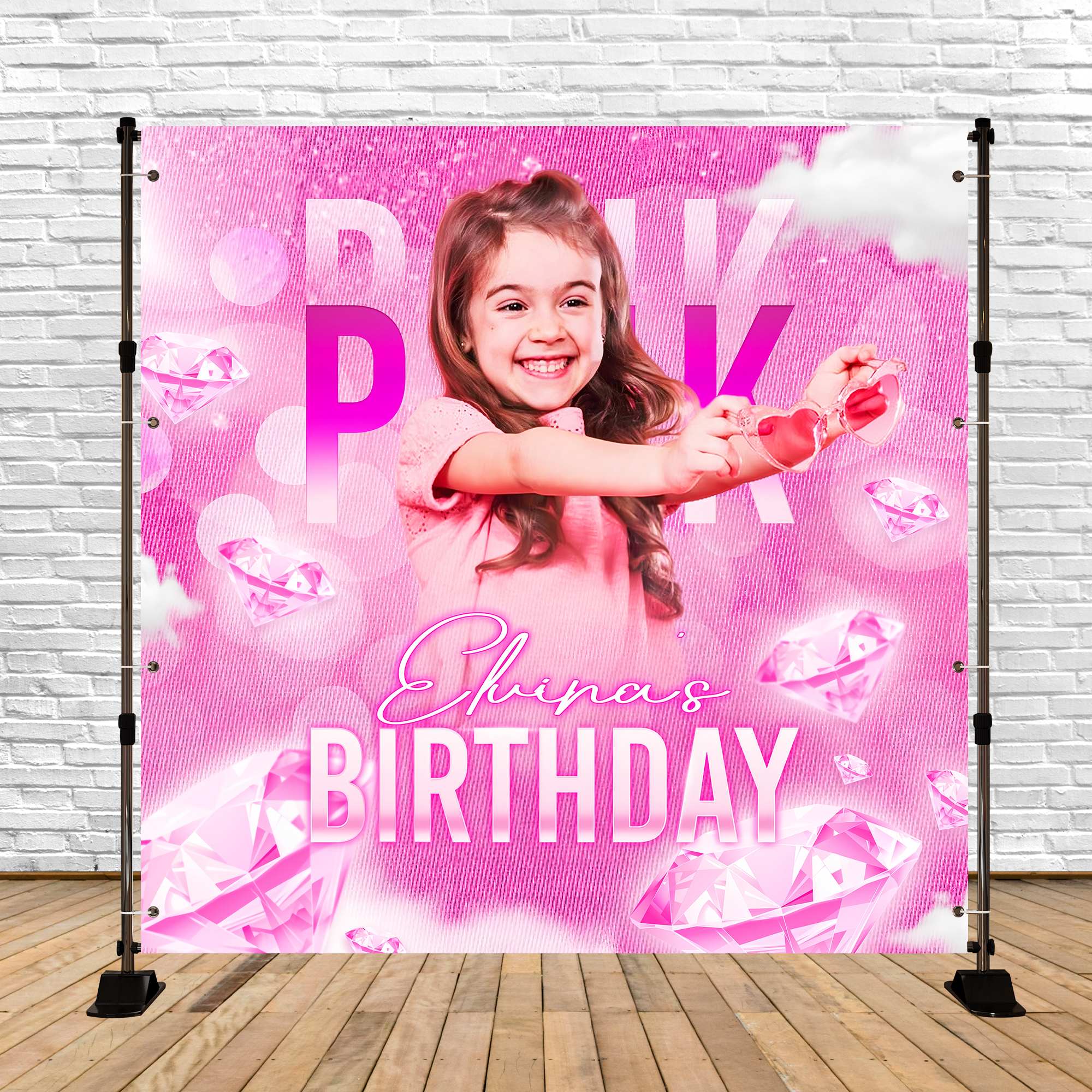 Pink Birthday Backdrop Pink Gems Party Custom Backdrop LXX6-45