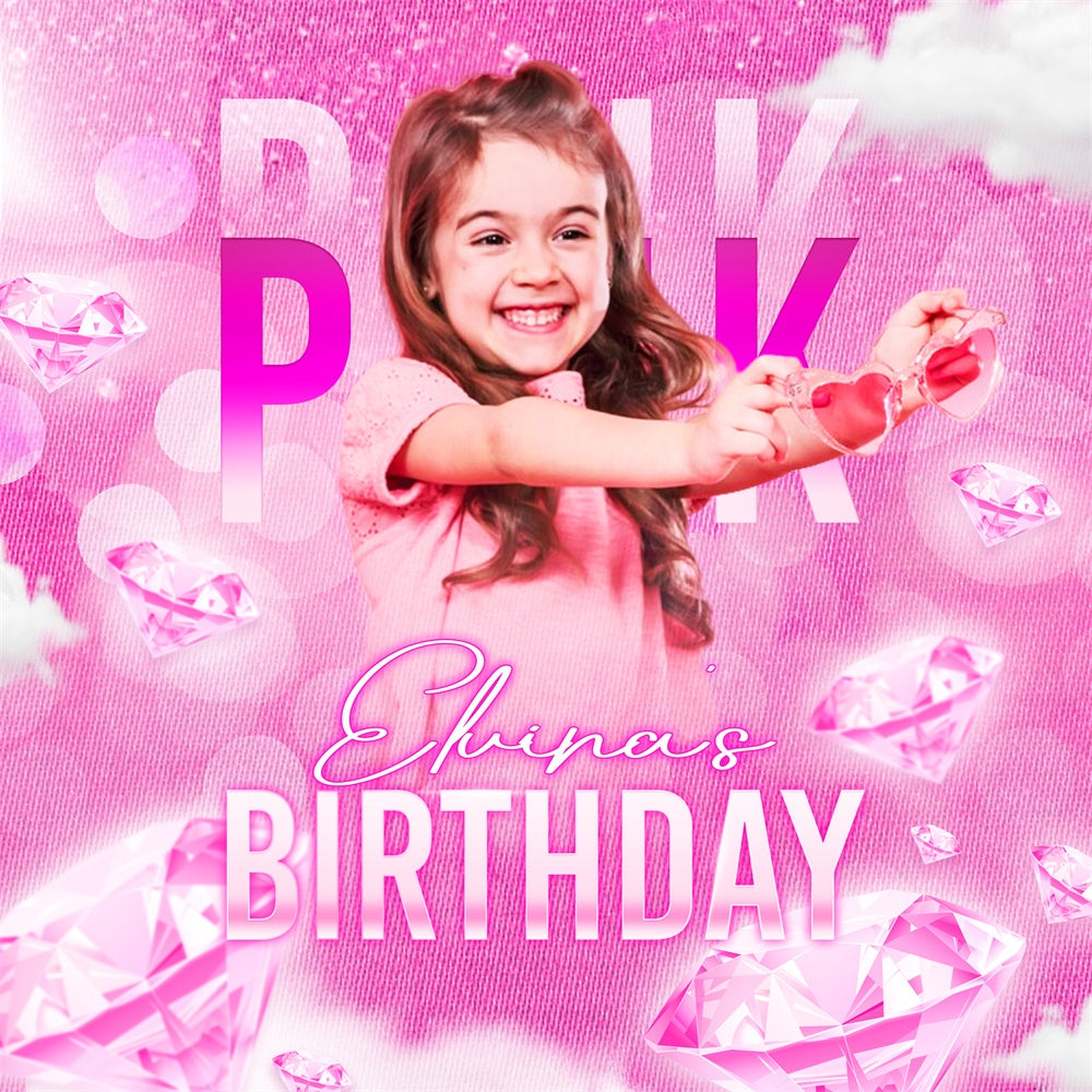 Pink Birthday Backdrop Pink Gems Party Custom Backdrop LXX6-45