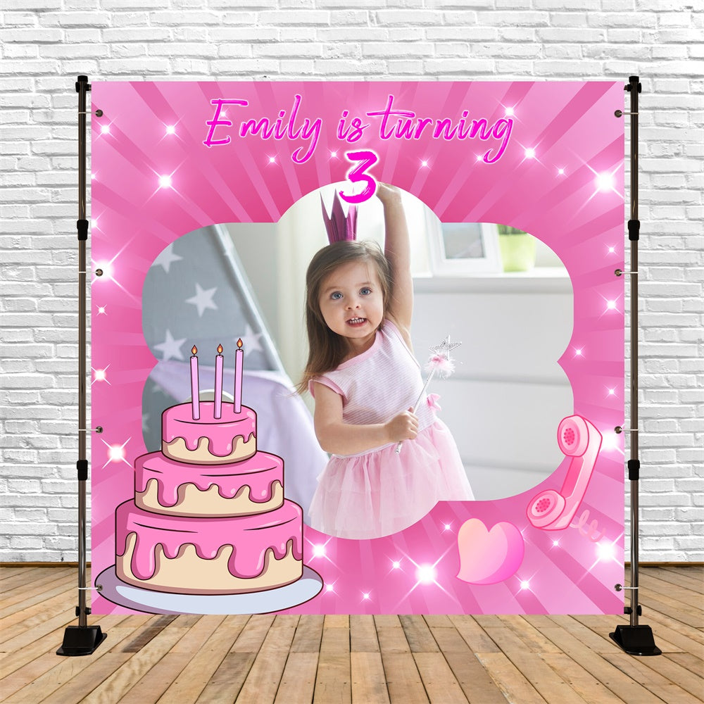 Customized Birthday Backdrop Pink Cake Party 3rd Backdrop LXX6-46