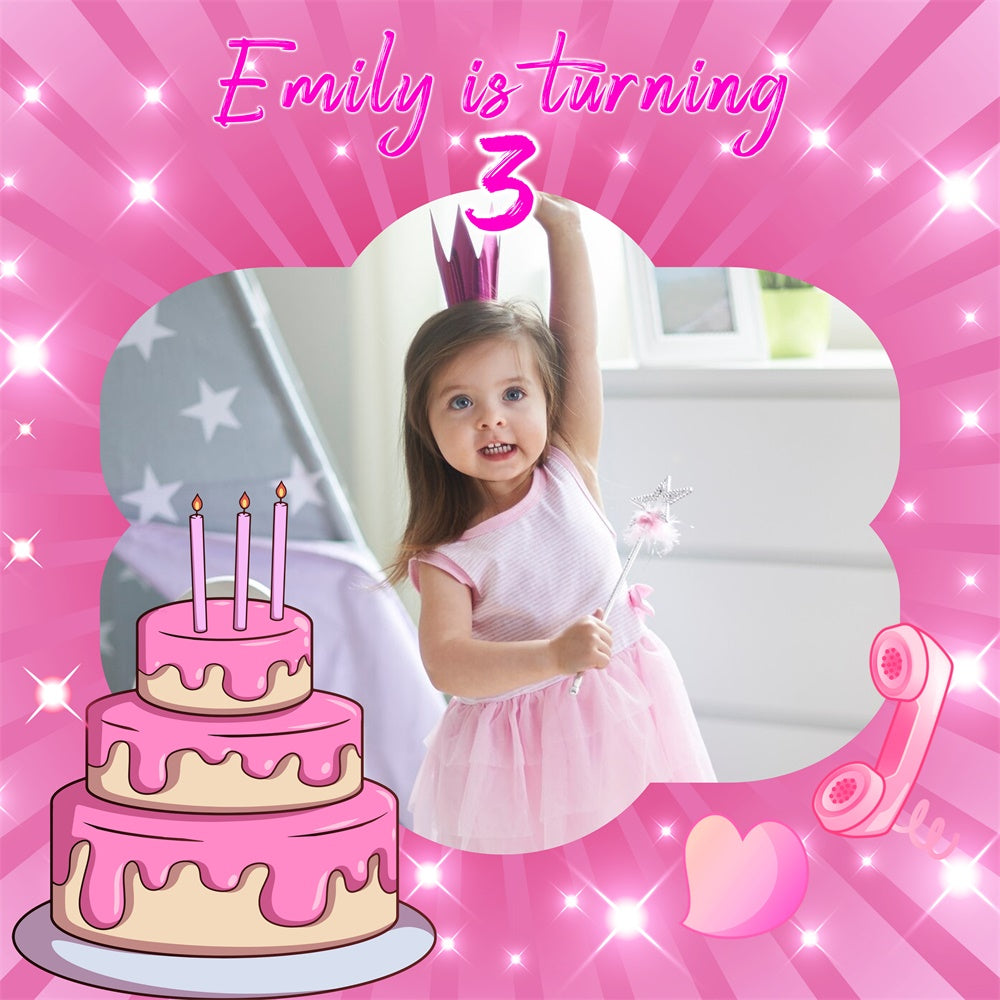 Customized Birthday Backdrop Pink Cake Party 3rd Backdrop LXX6-46