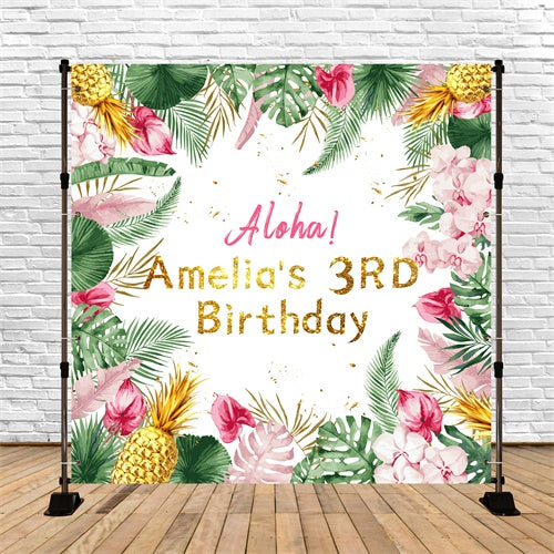 Custom Birthday Backdrops Tropical Bloom 3rd Birthday Backdrop LXX6-47