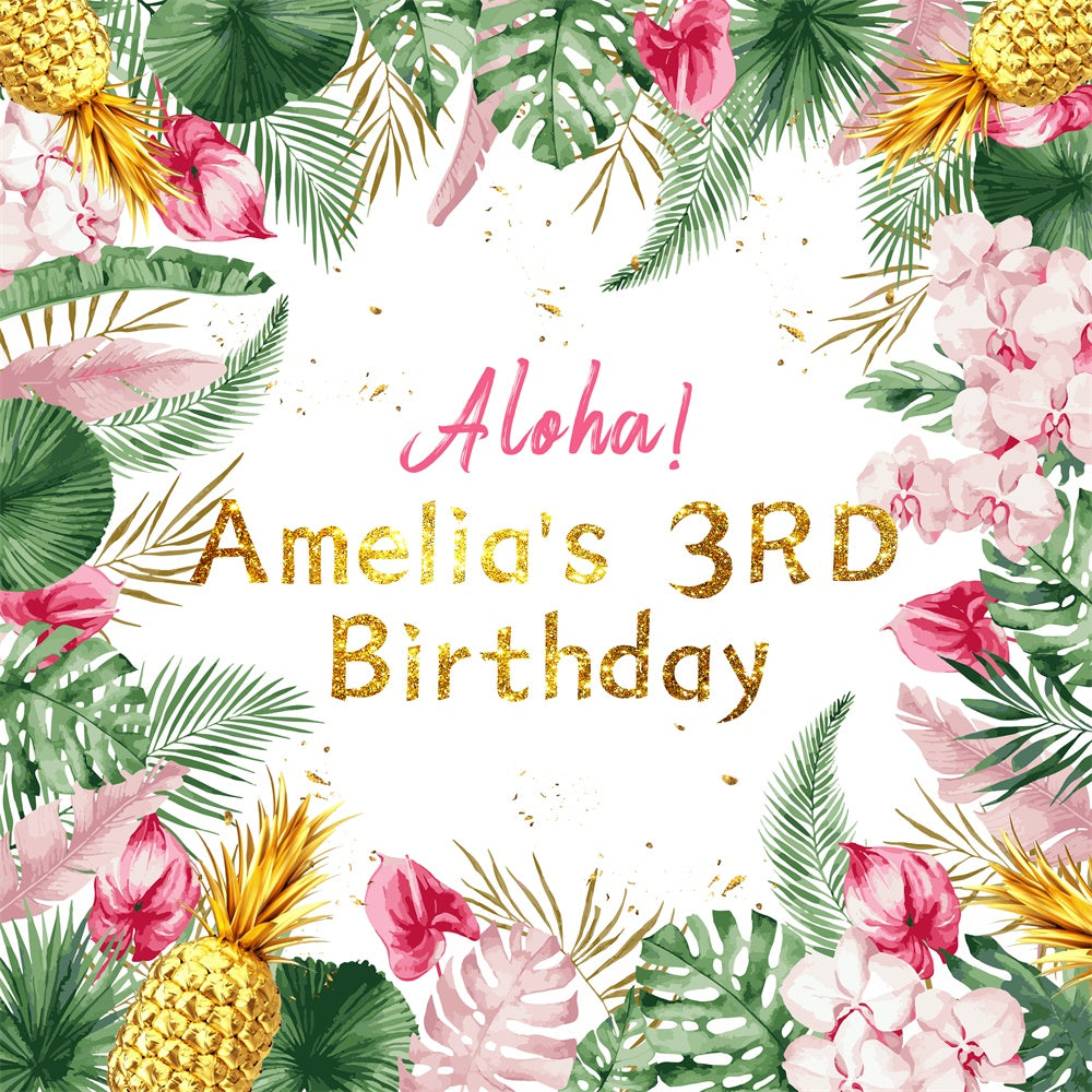 Custom Birthday Backdrops Tropical Bloom 3rd Birthday Backdrop LXX6-47