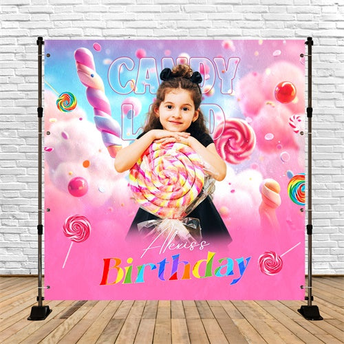 Happy Birthday Backdrops Sweet Rainbow Lollipop Custom Backdrop LXX6-49