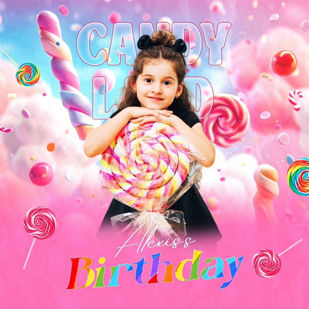 Happy Birthday Backdrops Sweet Rainbow Lollipop Custom Backdrop LXX6-49