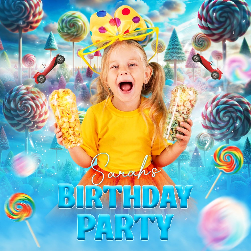 Personalized Birthday Backdrop Rainbow Candy Adventure Backdrop LXX6-50