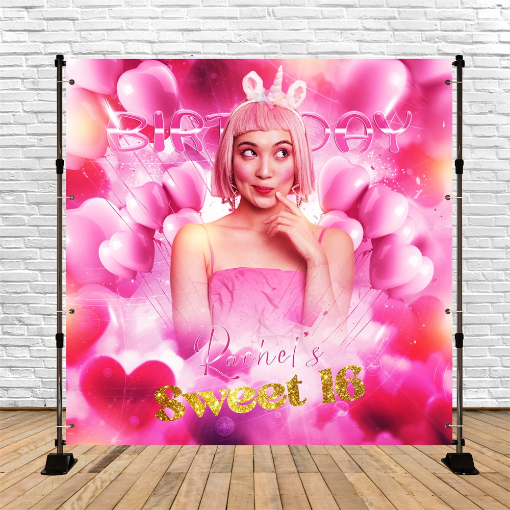 Customized Birthday Backdrop Pink Fantasy Sweet 16 Backdrop LXX6-52