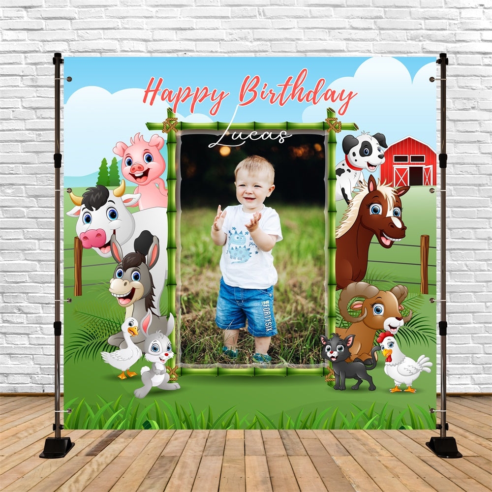 Personalized Birthday Backdrops Happy Farm Animals Backdrop LXX6-56