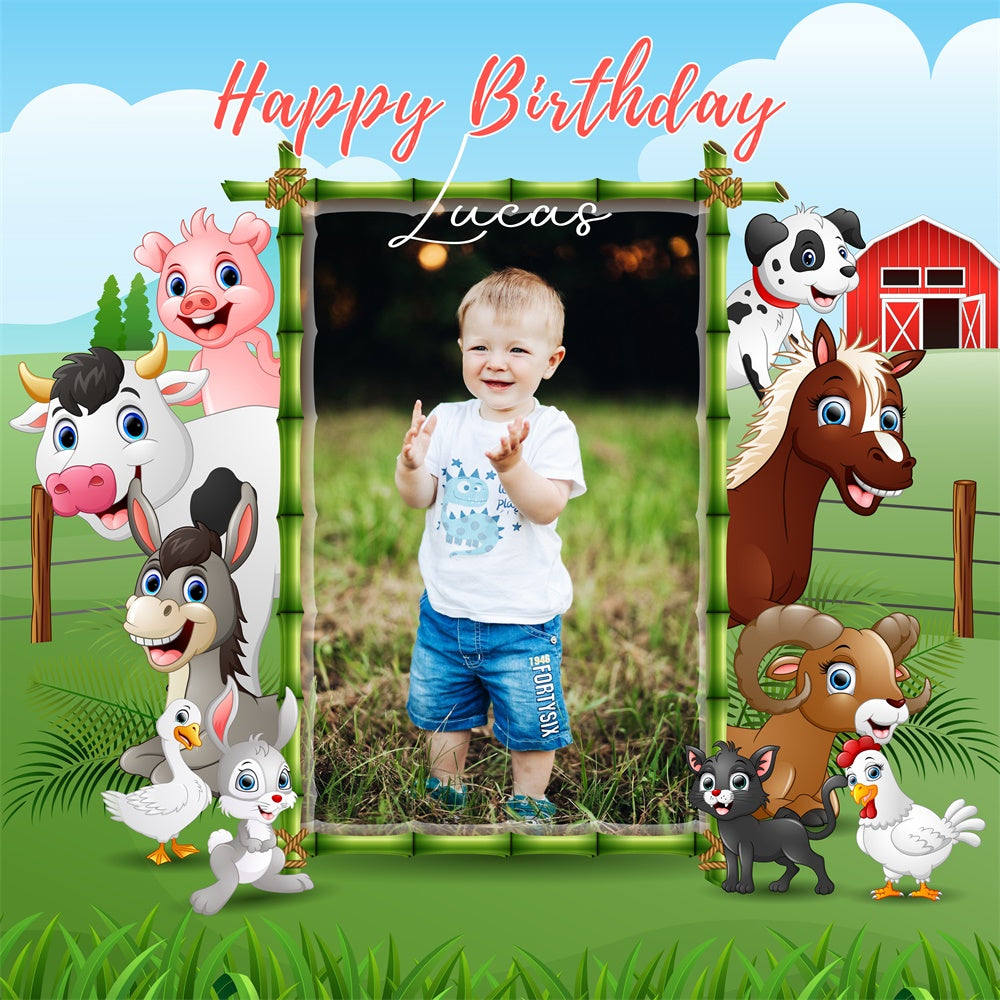 Personalized Birthday Backdrops Happy Farm Animals Backdrop LXX6-56