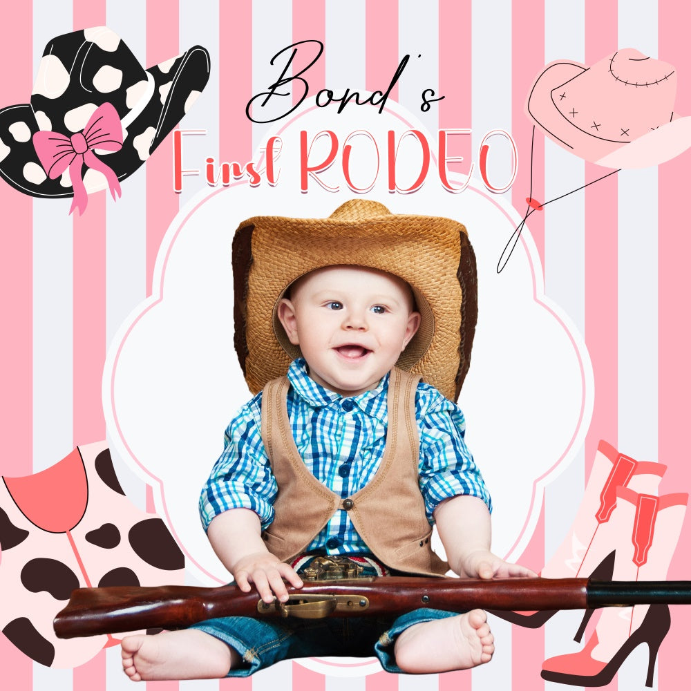 First Birthday Backdrop Pink Western Rodeo Personalized Backdrop LXX6-57