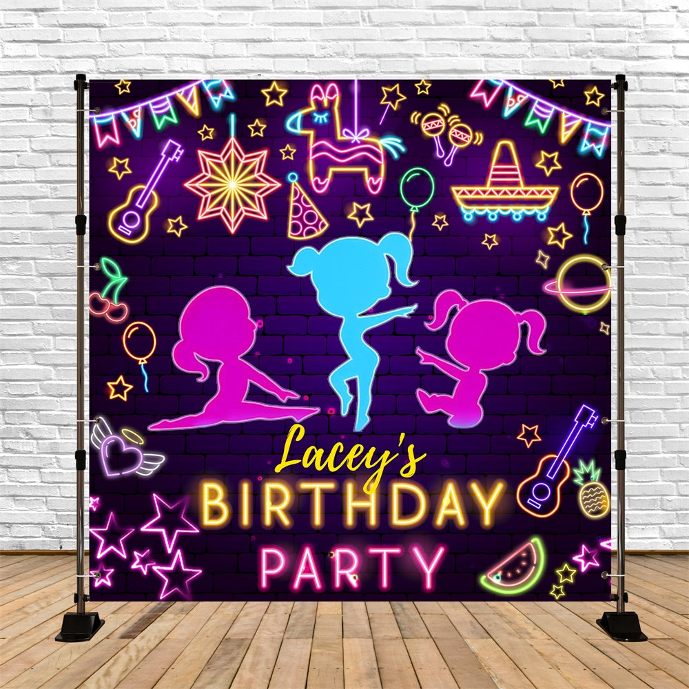 Backdrop Ideas For Birthday Neon Dance Party Customized Backdrop LXX6-59