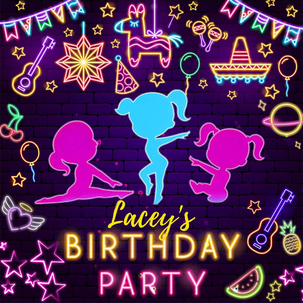 Backdrop Ideas For Birthday Neon Dance Party Customized Backdrop LXX6-59