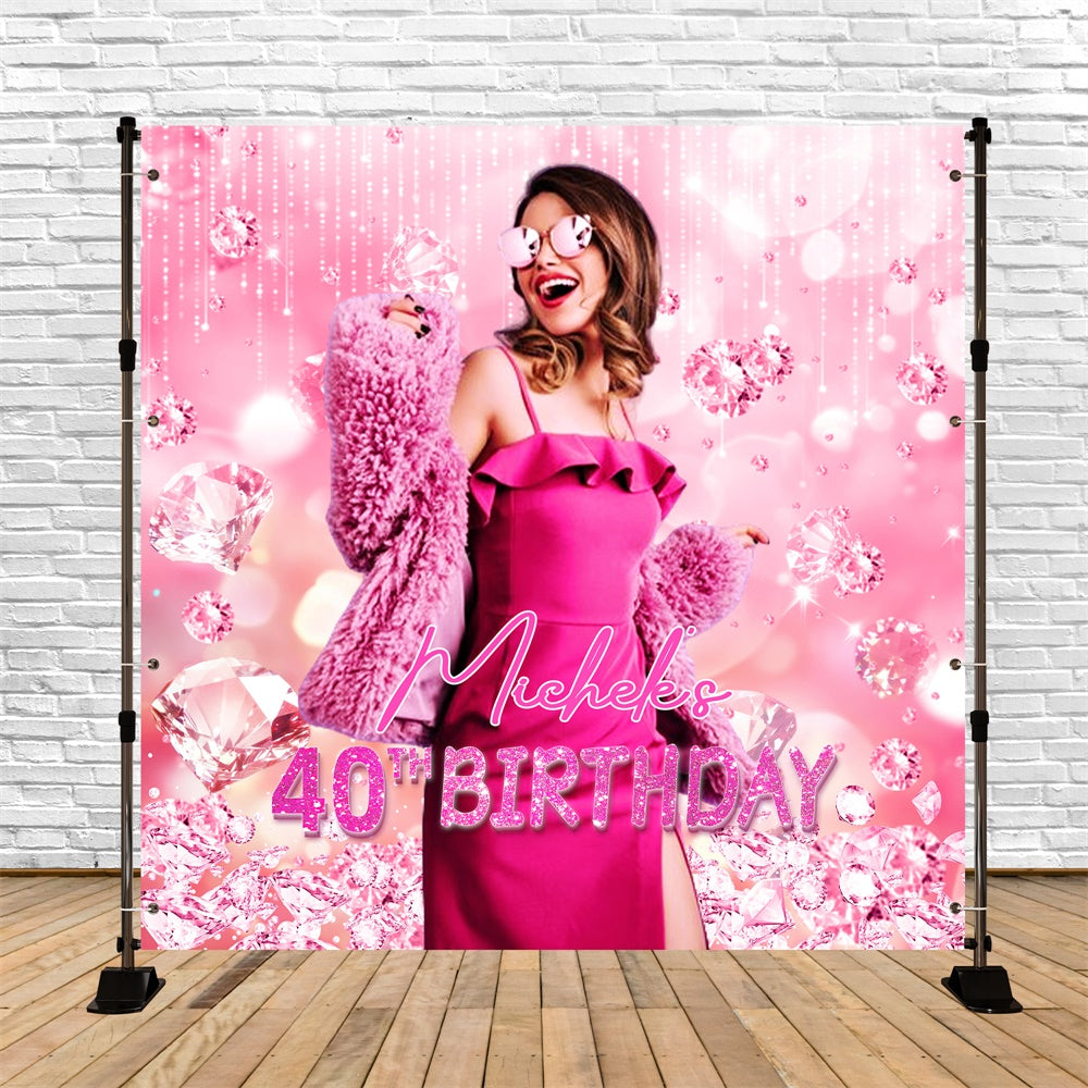 40th Birthday Backdrop Sparkle Pink Diamond Personalized Backdrop LXX6-61