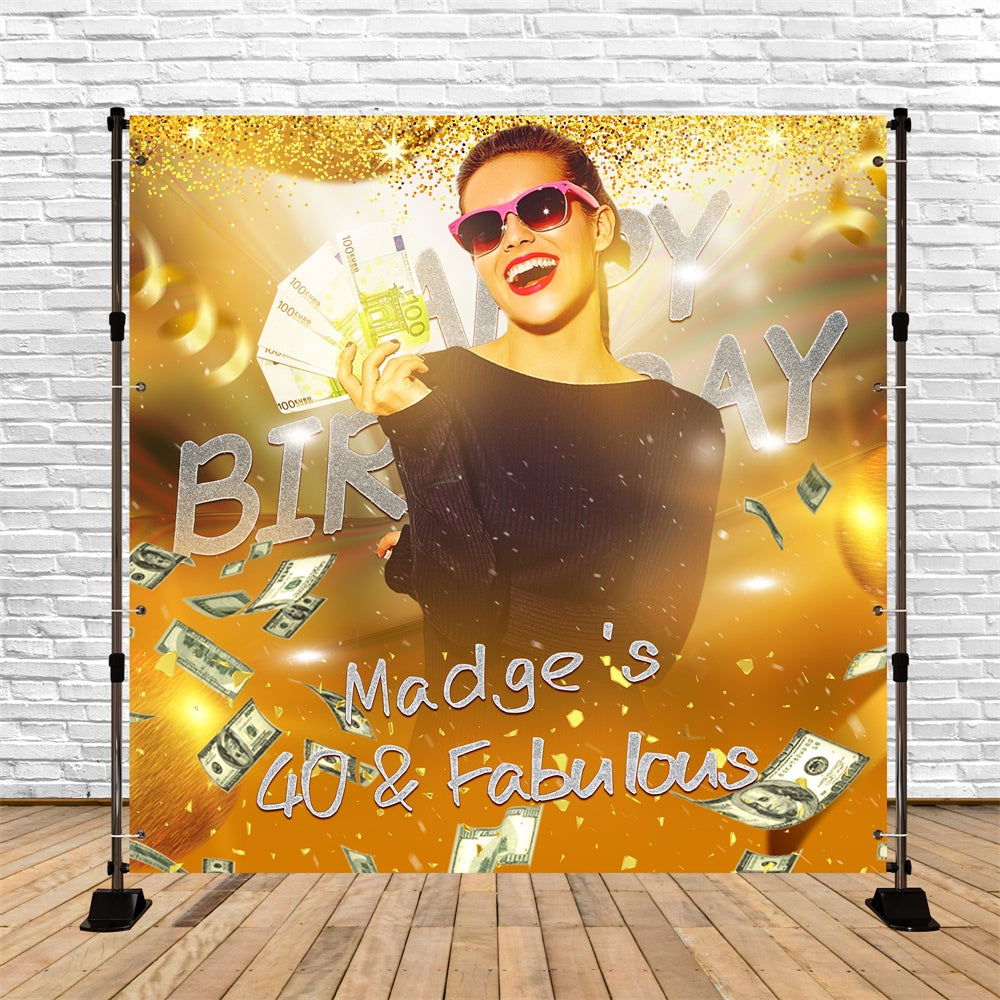 Custom Birthday Backdrop Golden Fortune 40th Birthday Backdrop LXX6-62