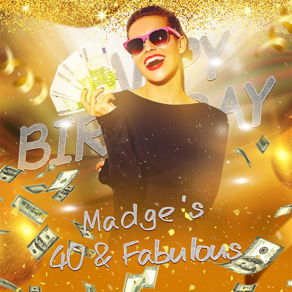 Custom Birthday Backdrop Golden Fortune 40th Birthday Backdrop LXX6-62