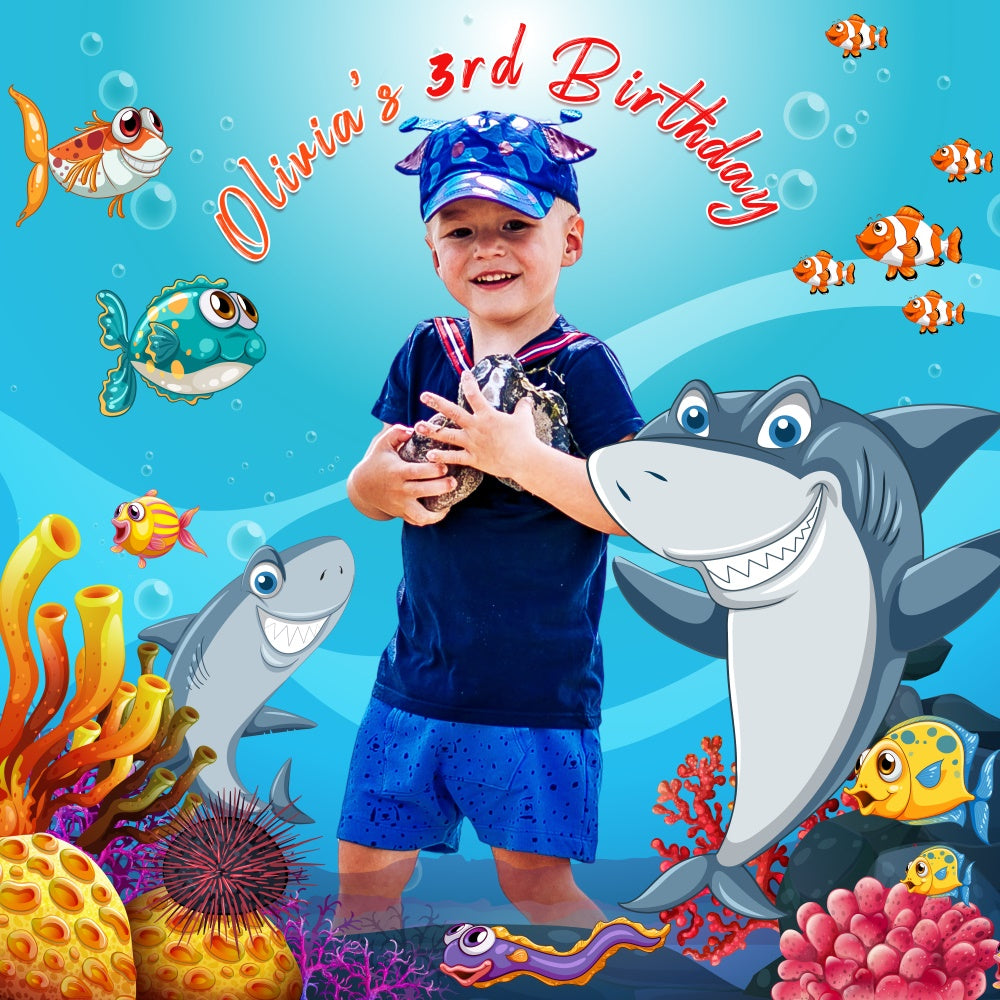 Backdrop For Birthday Ocean Shark Party Customized Backdrop LXX6-65
