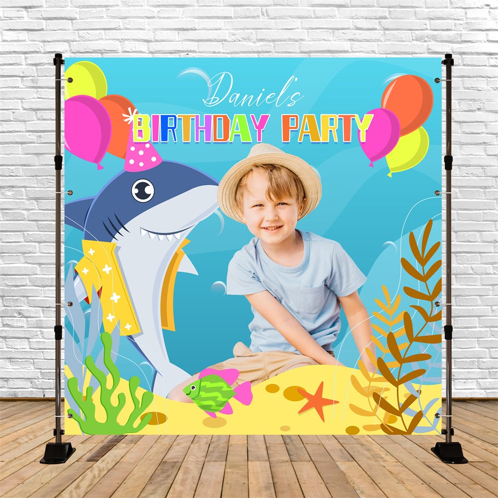 Custom Birthday Backdrops Sea Party Shark Adventure Backdrop LXX6-68