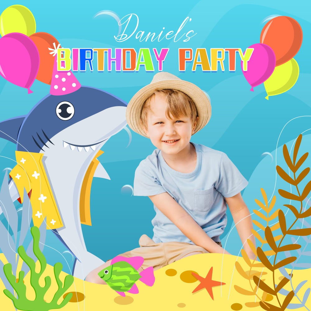Custom Birthday Backdrops Sea Party Shark Adventure Backdrop LXX6-68
