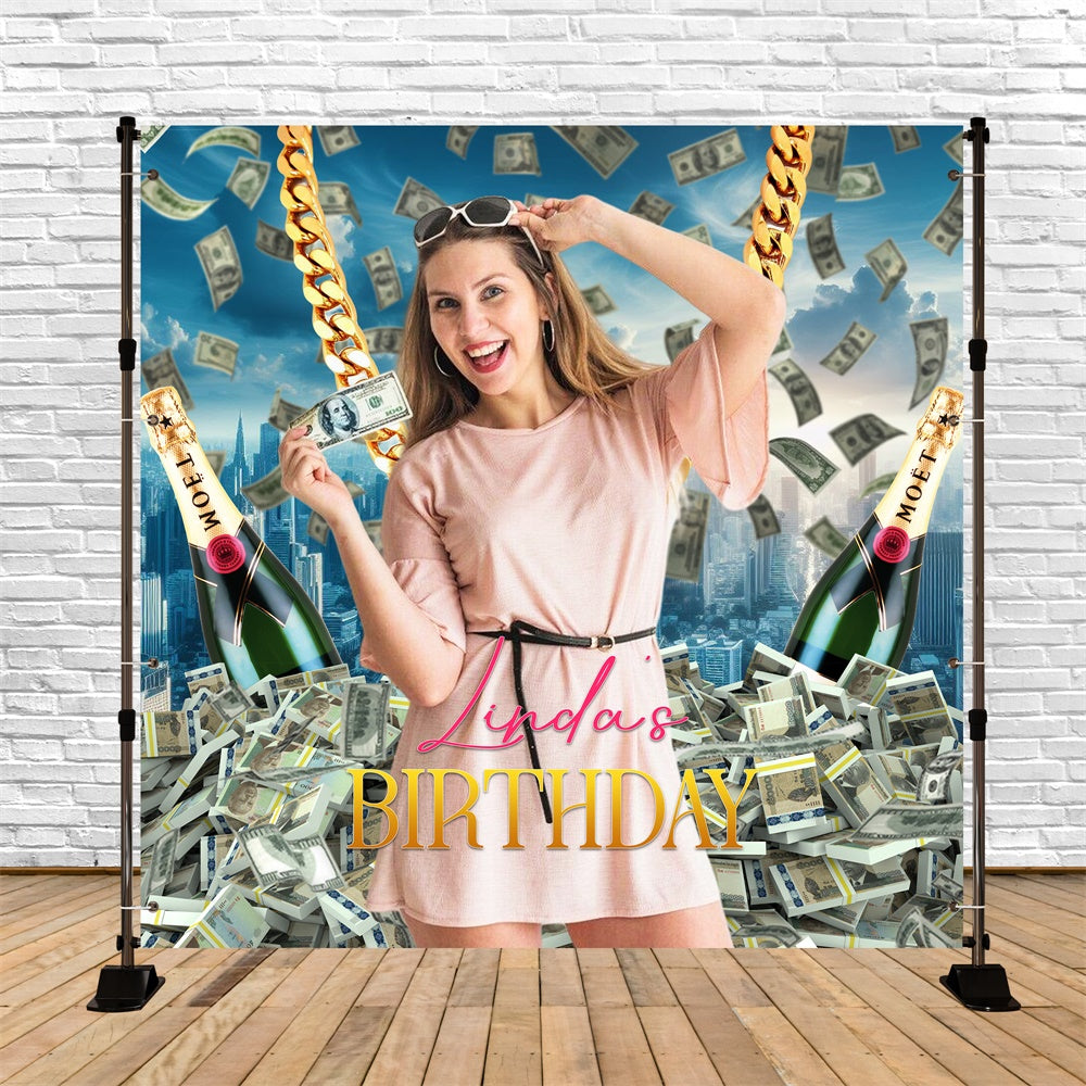 Customized Backdrop For Birthday Cash Champagne Dreams Backdrop LXX6-75