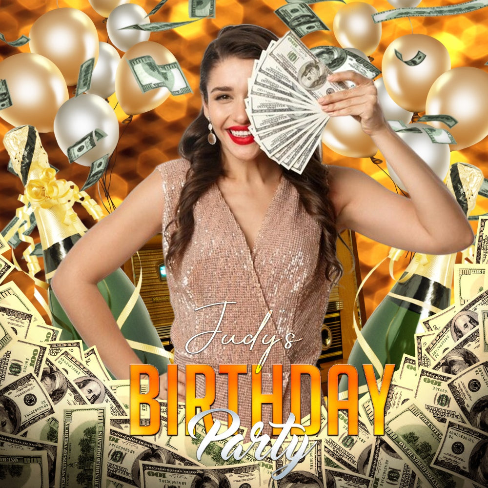 Backdrop For Birthday Champagne Riches Party Customized Backdrop LXX6-76