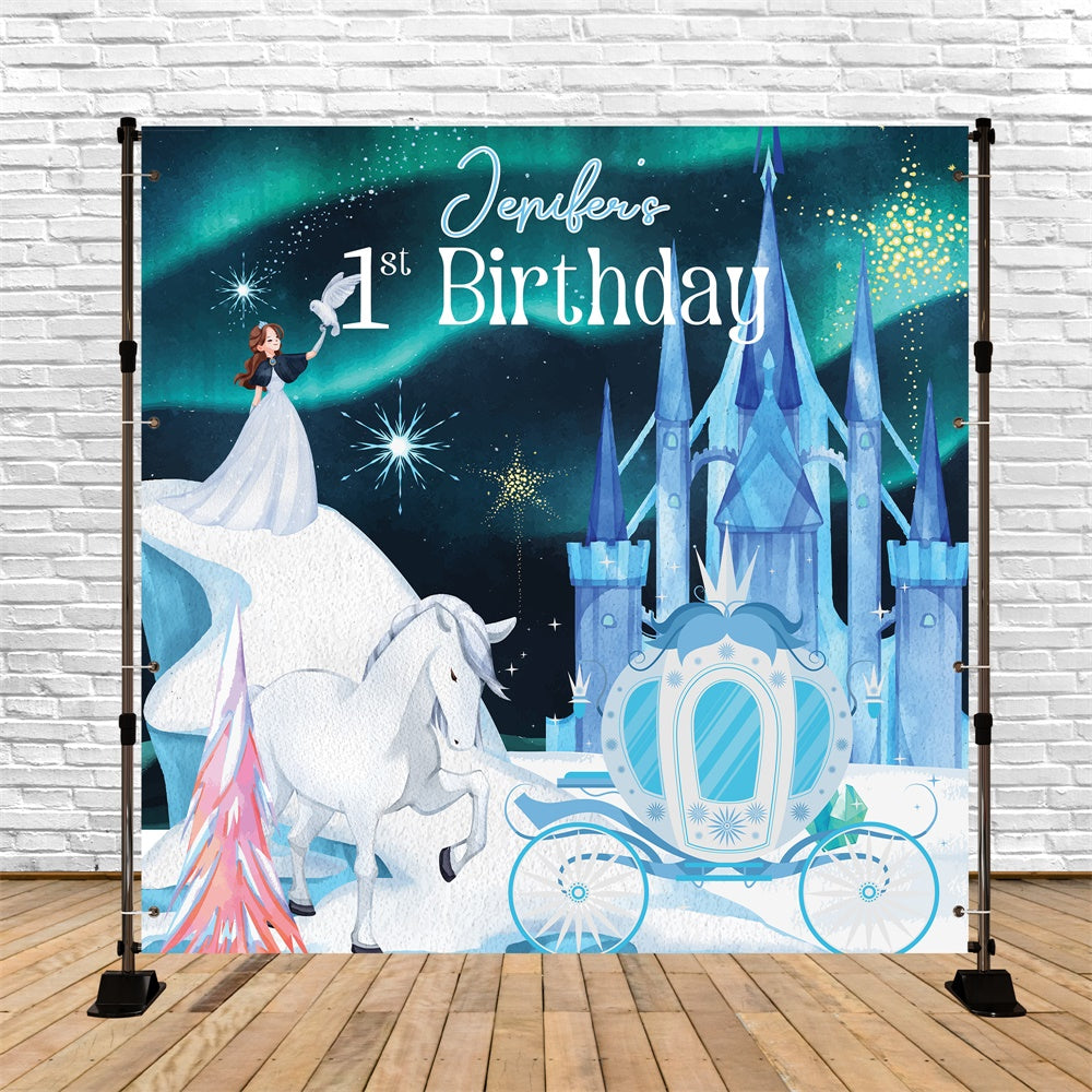 1st Birthday Backdrop Winter Royal Castle Personalized Backdrop LXX6-80