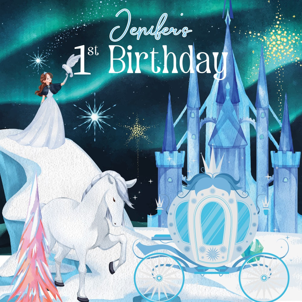 1st Birthday Backdrop Winter Royal Castle Personalized Backdrop LXX6-80