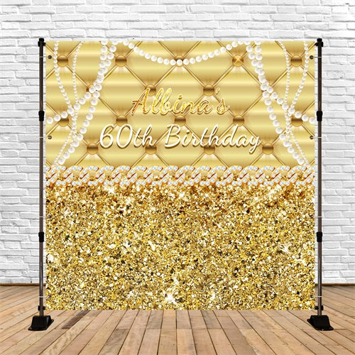 60th Birthday Backdrop Elegant Pearl Glitter Customized Backdrop LXX6-82