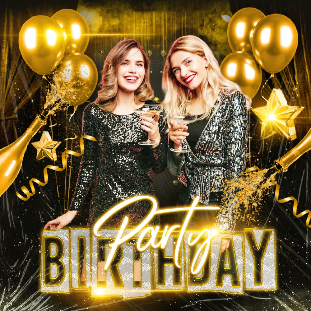 Personalized Birthday Backdrop Champagne Sparkle Night Backdrop LXX6-84