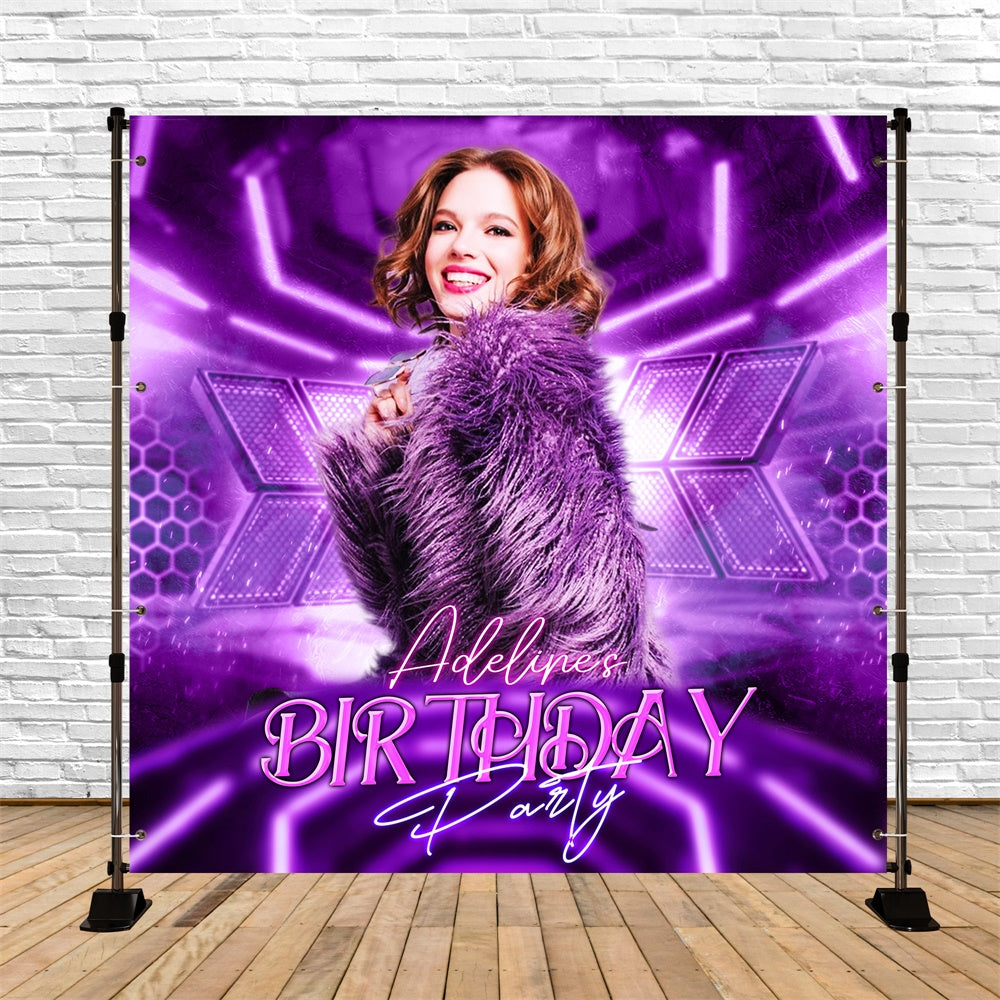 Purple Birthday Backdrop Neon Purple Diva Customized Backdrop LXX6-87