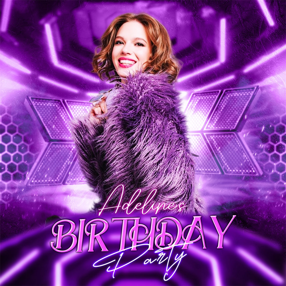 Purple Birthday Backdrop Neon Purple Diva Customized Backdrop LXX6-87
