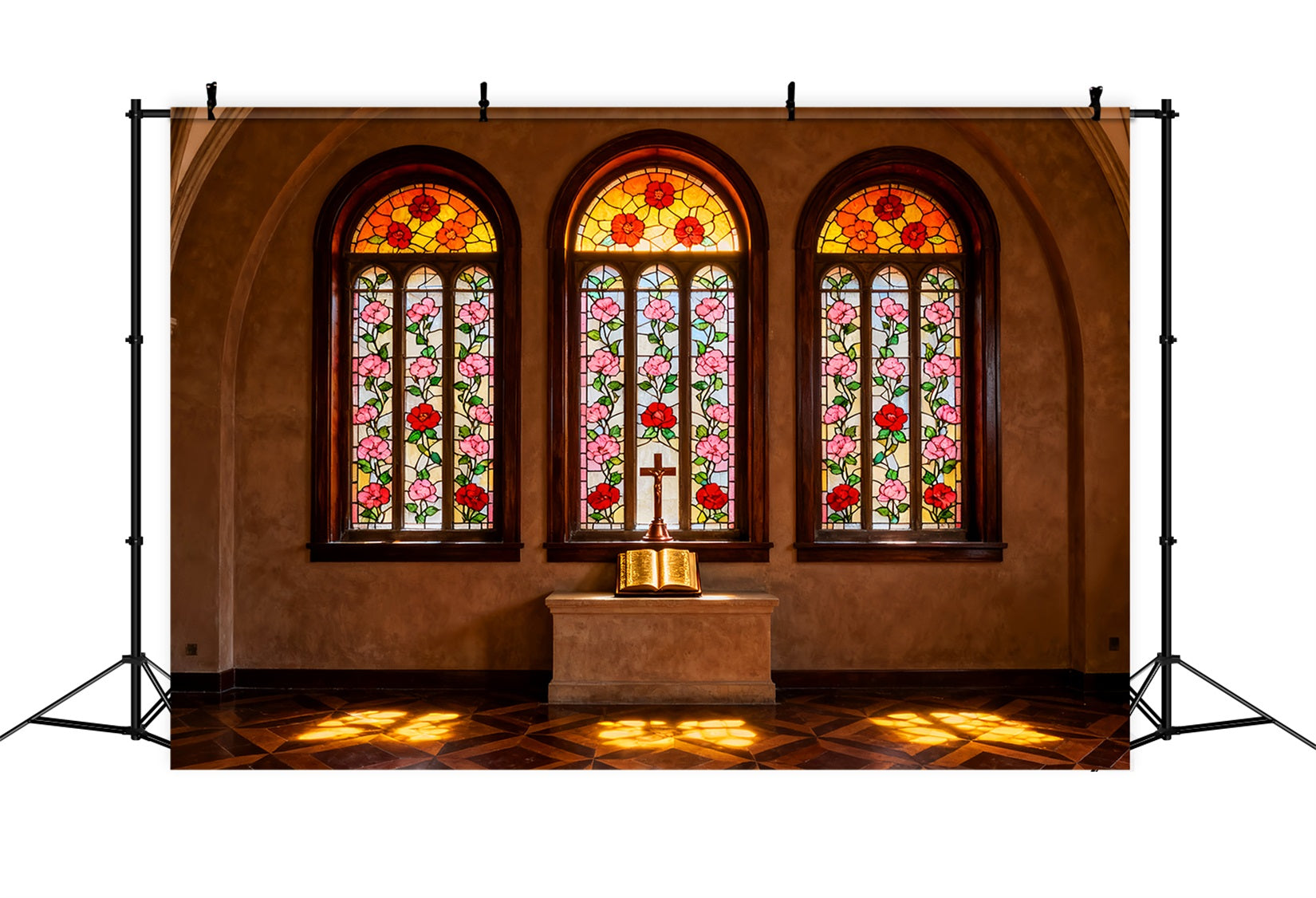Stained Glass Backdrop Stained Glass Church Altar Easter Backdrops For Photography LXX61-102