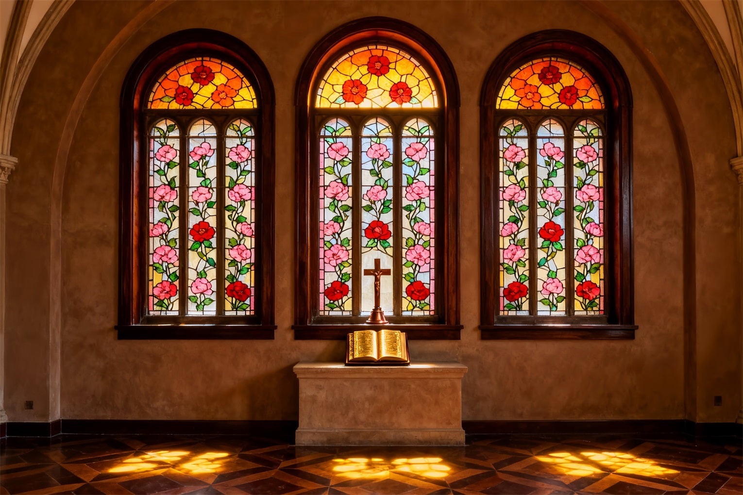 Stained Glass Backdrop Stained Glass Church Altar Easter Backdrops For Photography LXX61-102