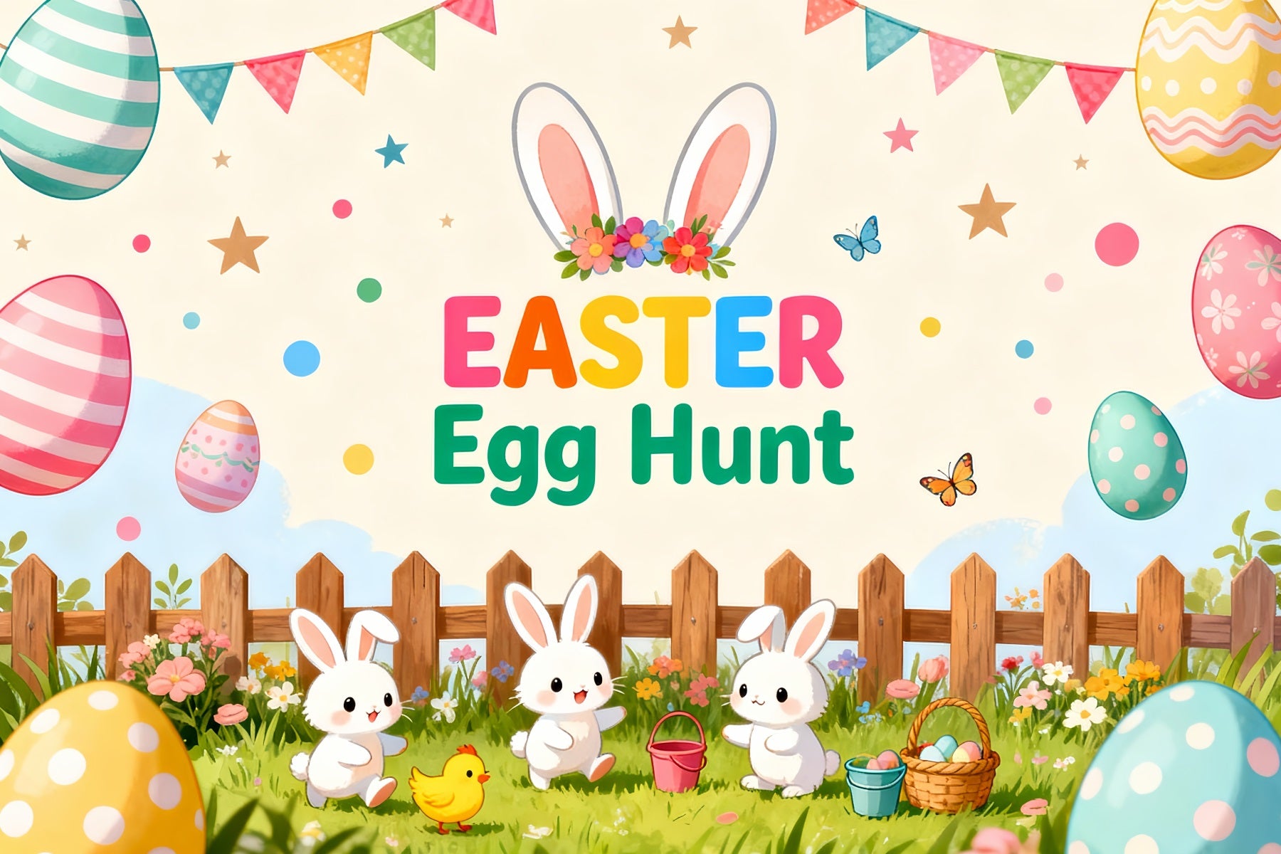 Egg Hunt Backdrop Playful Bunny Chicks Yard Easter Backdrop For Pictur