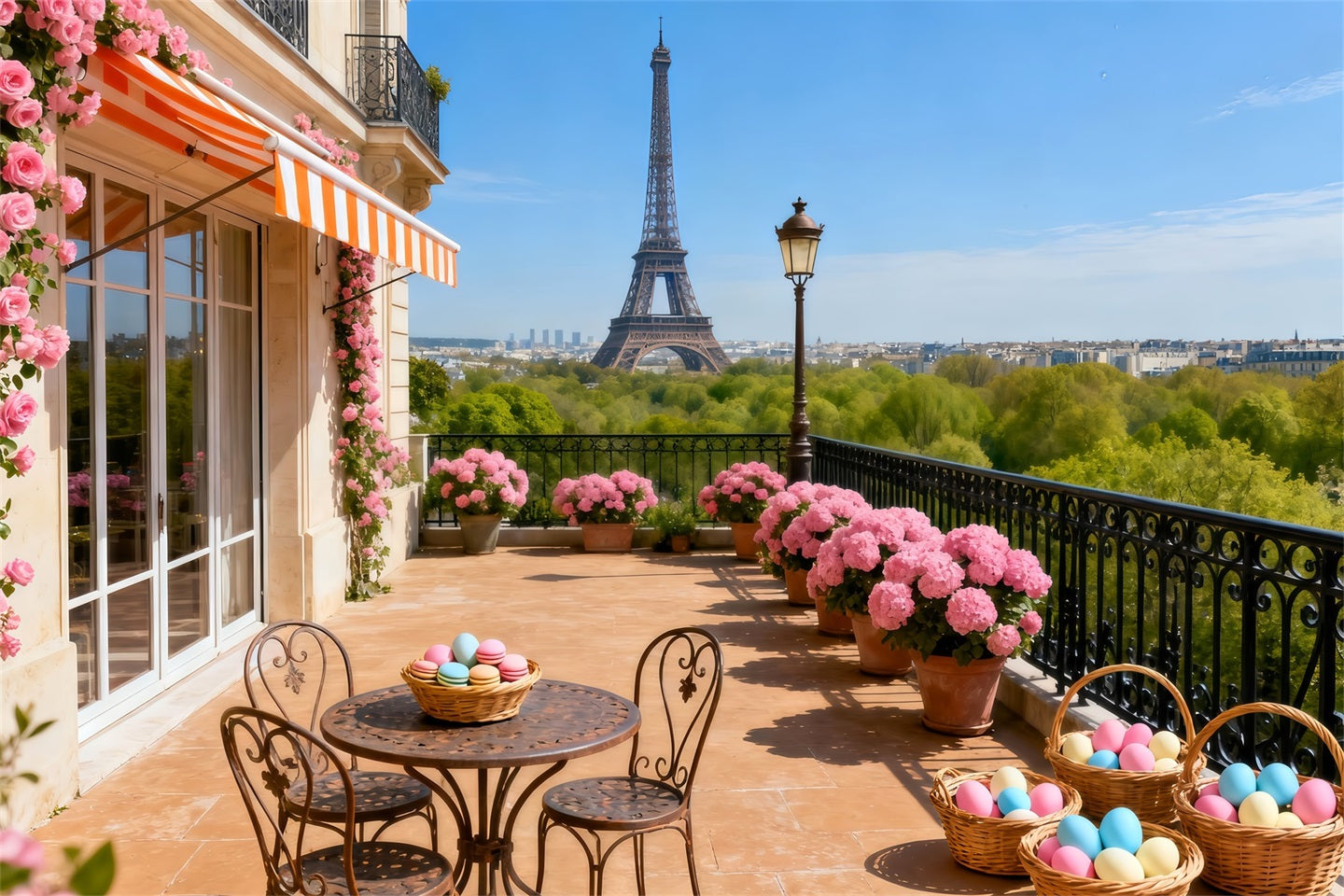 Easter Basket Backdrop Paris Balcony Eiffel Tower Easter Backdrop For Photos LXX61-113