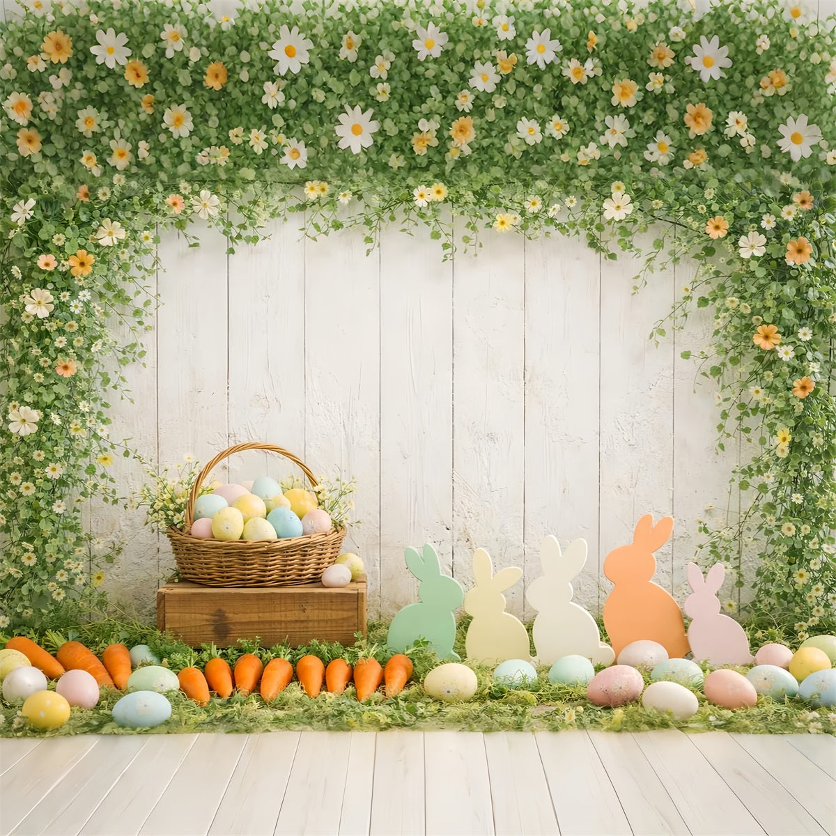 Easter Bunny Silhouette Backdrop Carrot Bundle Egg Basket Backdrop For Easter LXX61-115