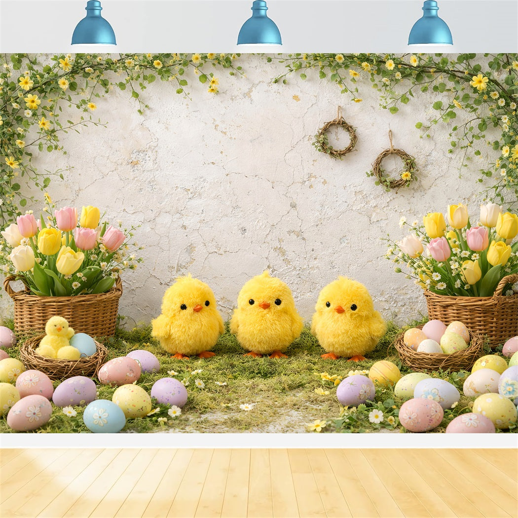 Easter Baby Chick Backdrop Tulips Eggs Floral Arch Easter Picture Backdrop LXX61-120