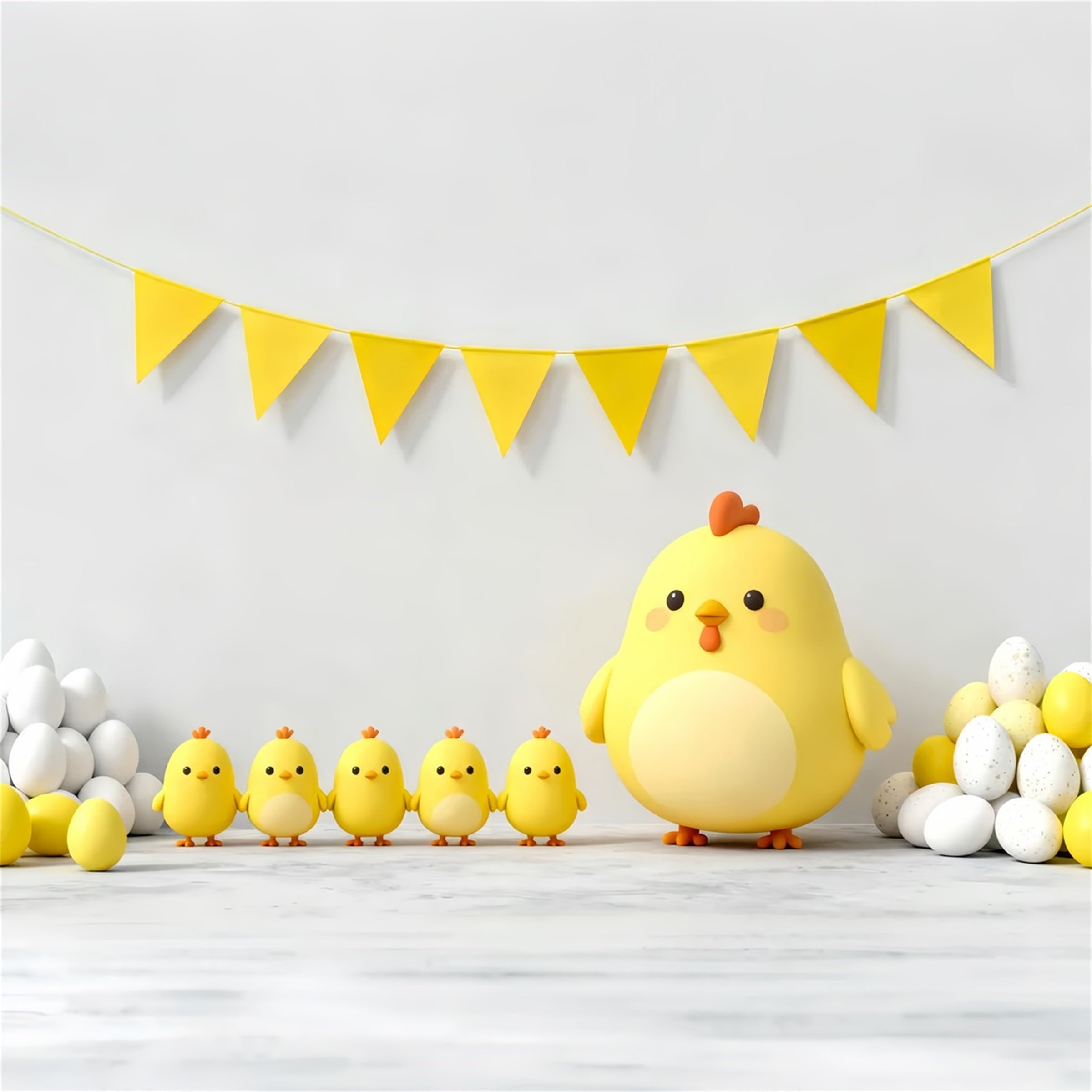 Easter Baby Chick Backdrop Yellow Bunting Flags Eggs Easter Picture Backdrop LXX61-121