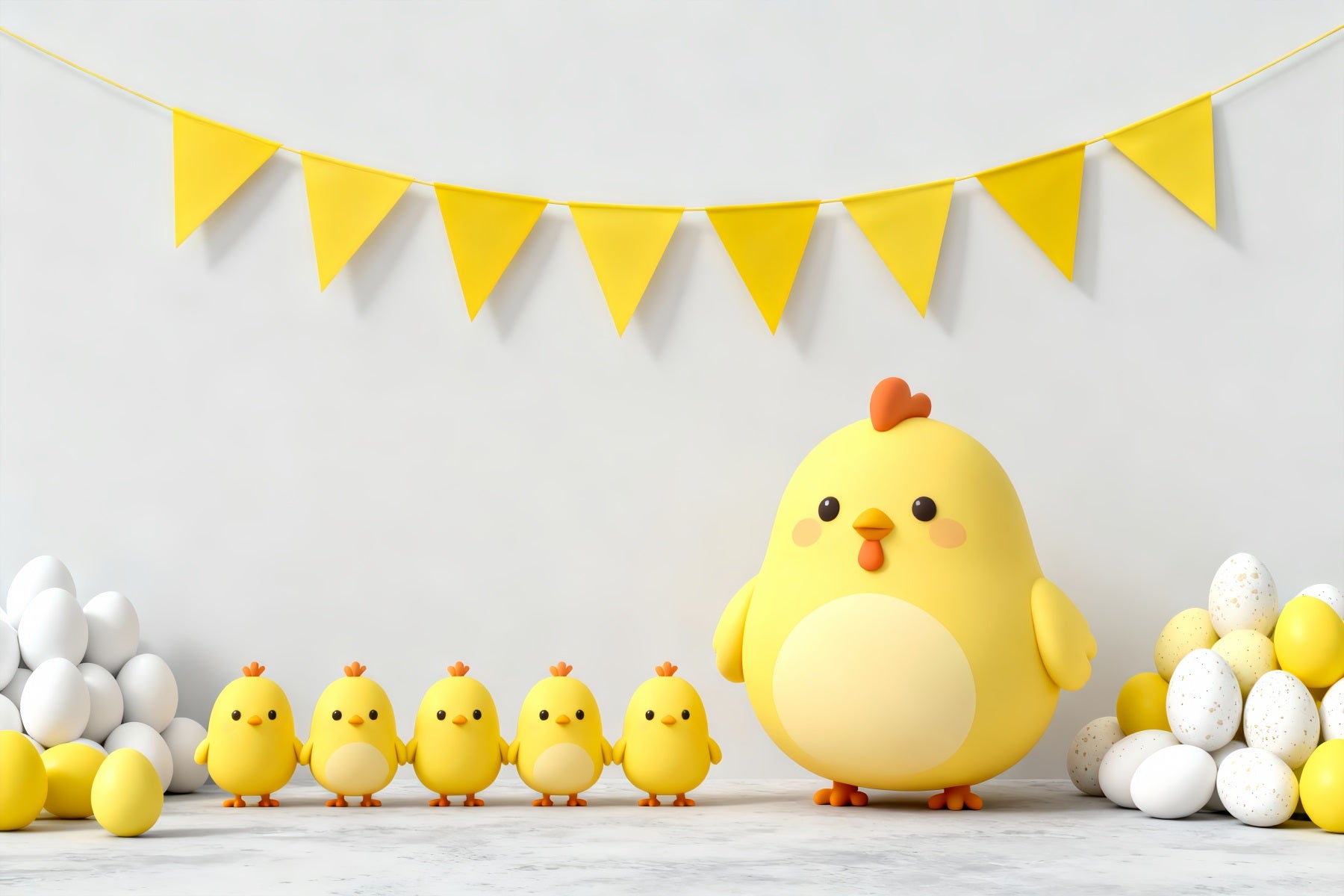 Easter Baby Chick Backdrop Yellow Bunting Flags Eggs Easter Picture Backdrop LXX61-121