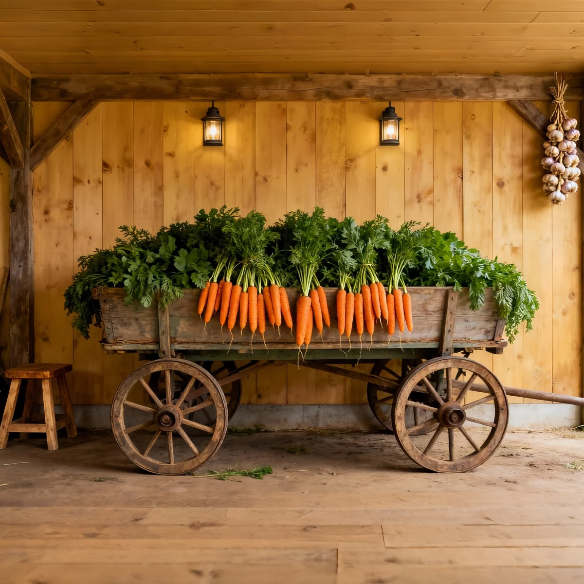 Easter Carrot Backdrop Wooden Cart Farmhouse Wall Easter Photography Backdrop LXX61-123