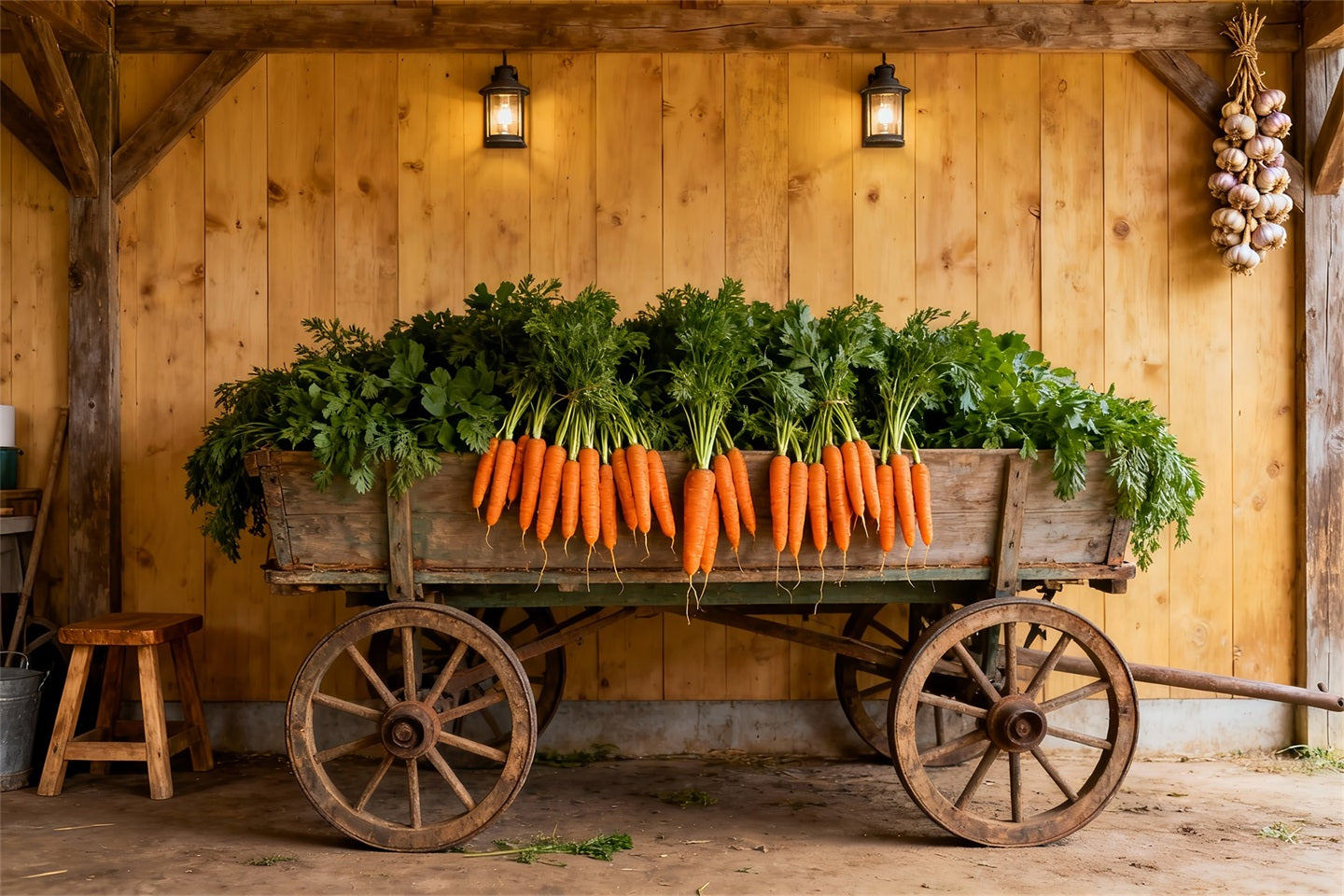 Easter Carrot Backdrop Wooden Cart Farmhouse Wall Easter Photography Backdrop LXX61-123