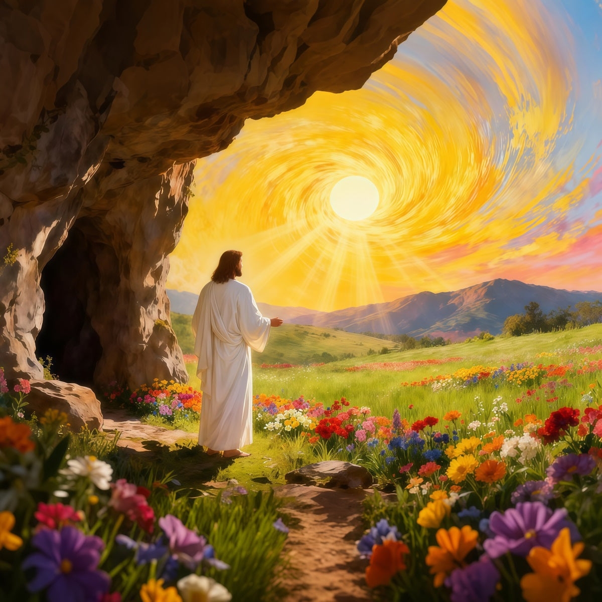 Christian Easter Backdrop He Is Risen Holy Light Easter Photo Backdrop LXX61-125