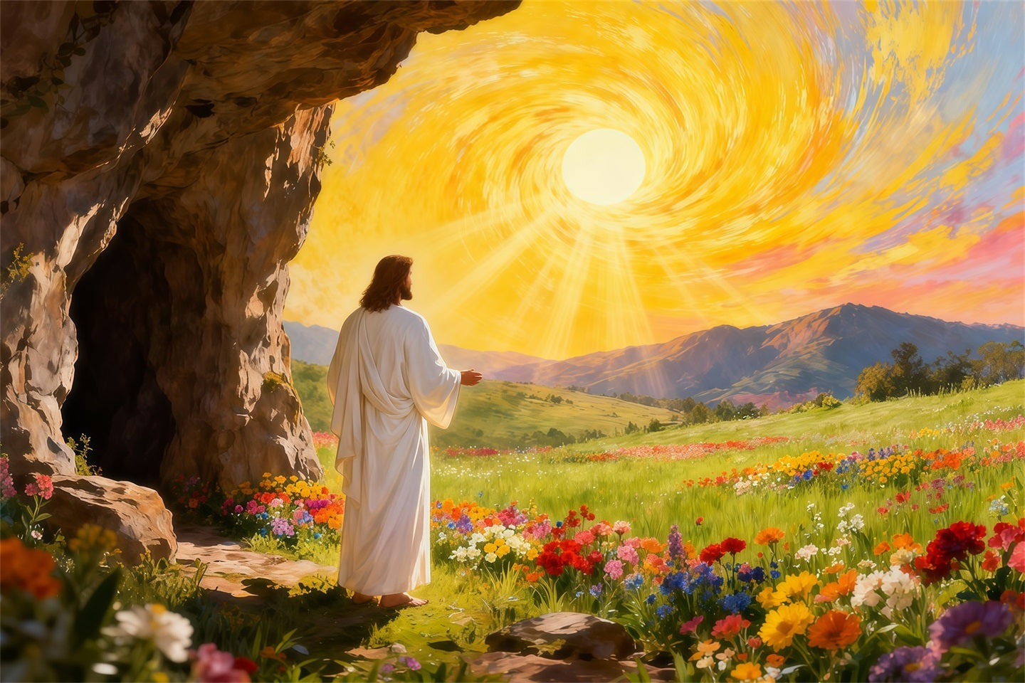 Christian Easter Backdrop He Is Risen Holy Light Easter Photo Backdrop LXX61-125