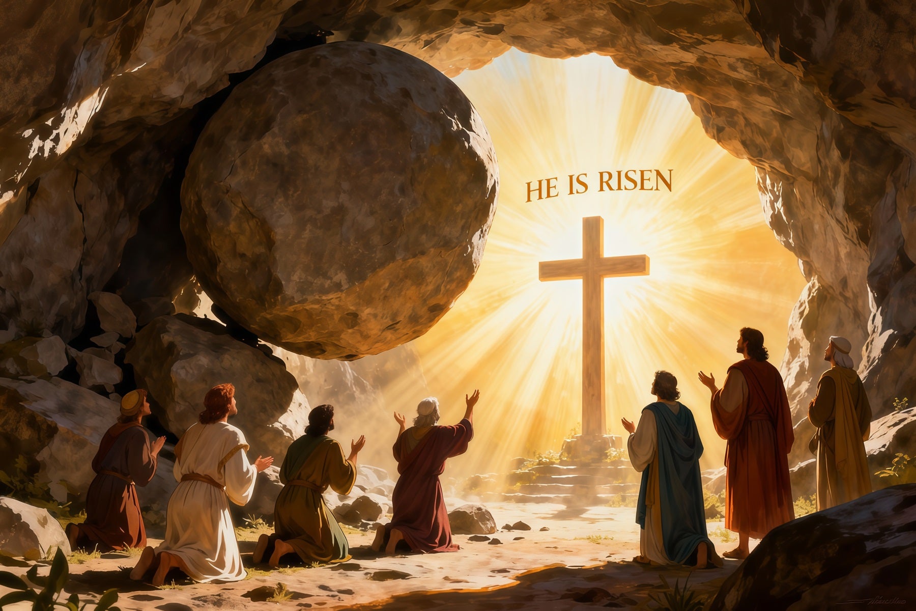 He Is Risen Backdrop Cross Christ Tomb Holy Light Easter Photo Backdrops LXX61-128