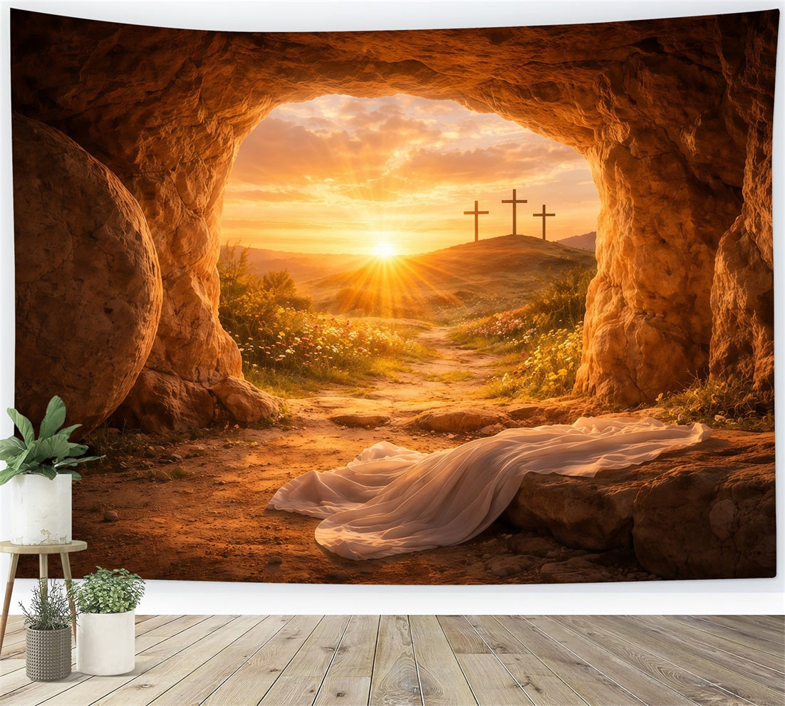 Easter Tomb Backdrop He Is Risen Holy Light Cross Easter Photography Backdrops LXX61-131