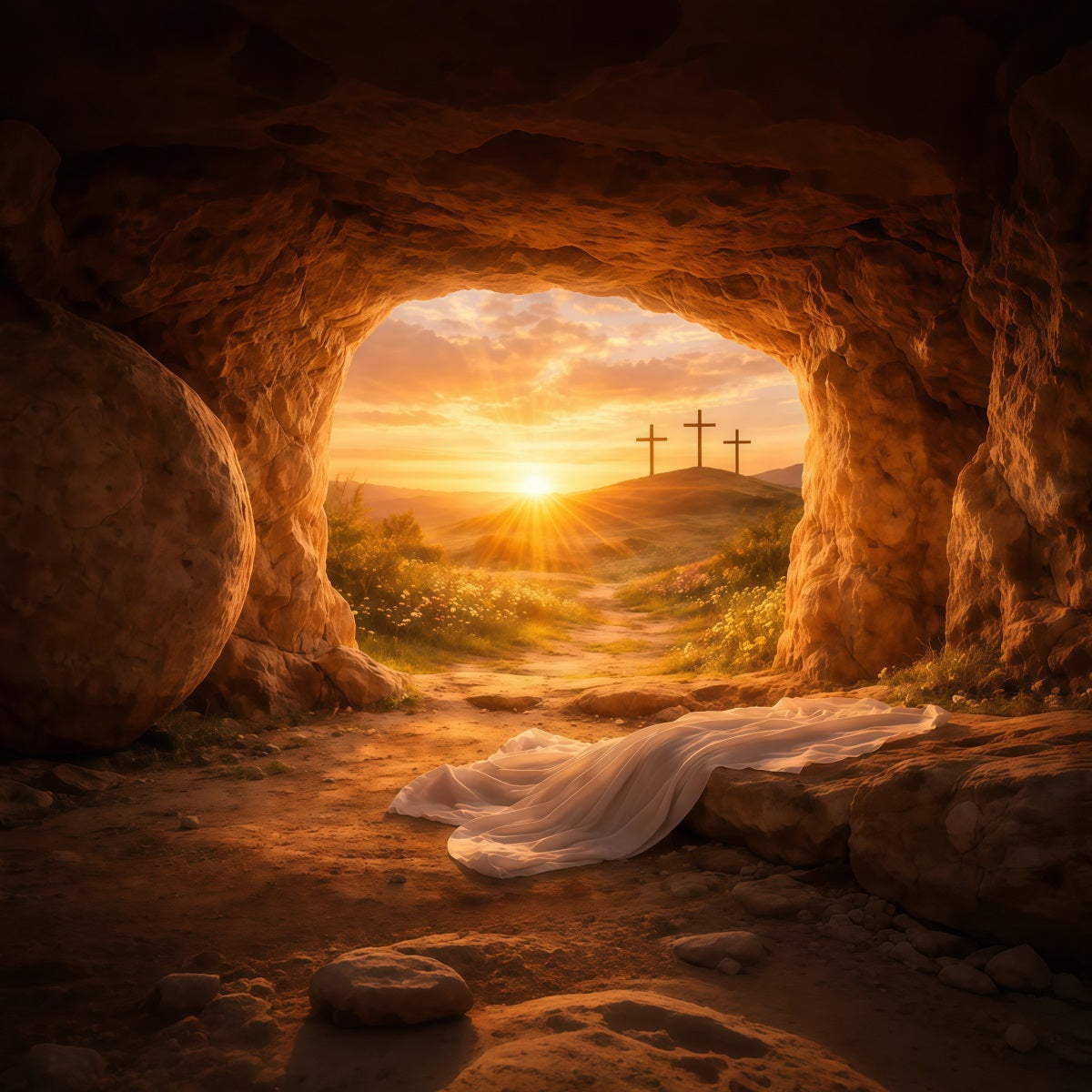 Easter Tomb Backdrop He Is Risen Holy Light Cross Easter Photography Backdrops LXX61-131