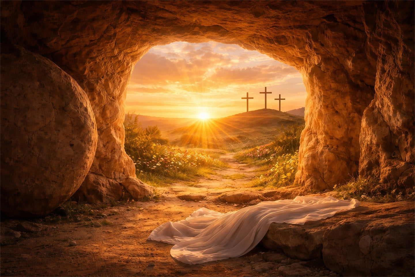 Easter Tomb Backdrop He Is Risen Holy Light Cross Easter Photography Backdrops LXX61-131