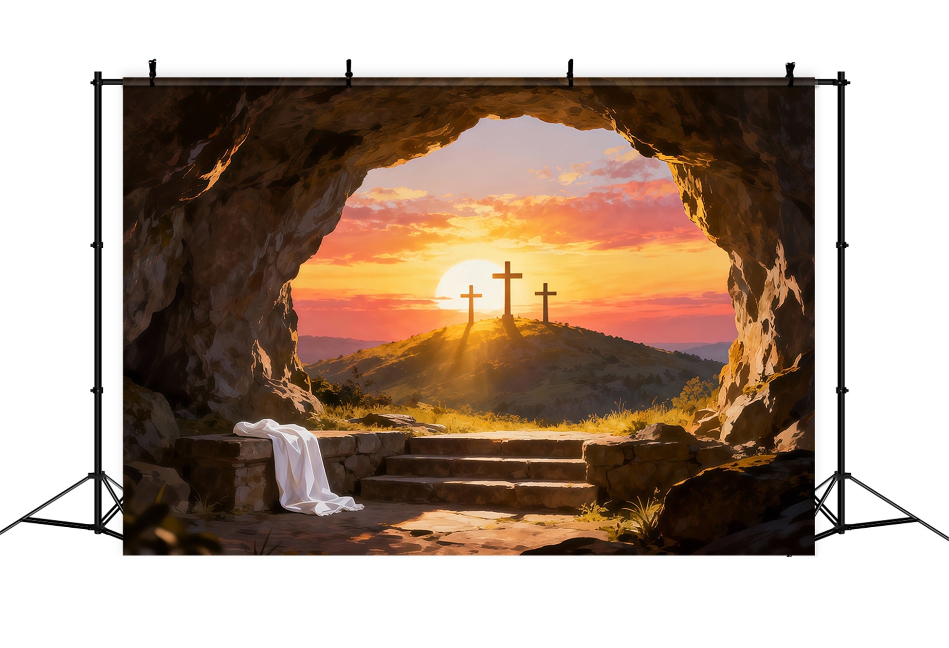 Religious Easter Backdrop He Is Risen Empty Tomb Easter Backdrop For Photos LXX61-137