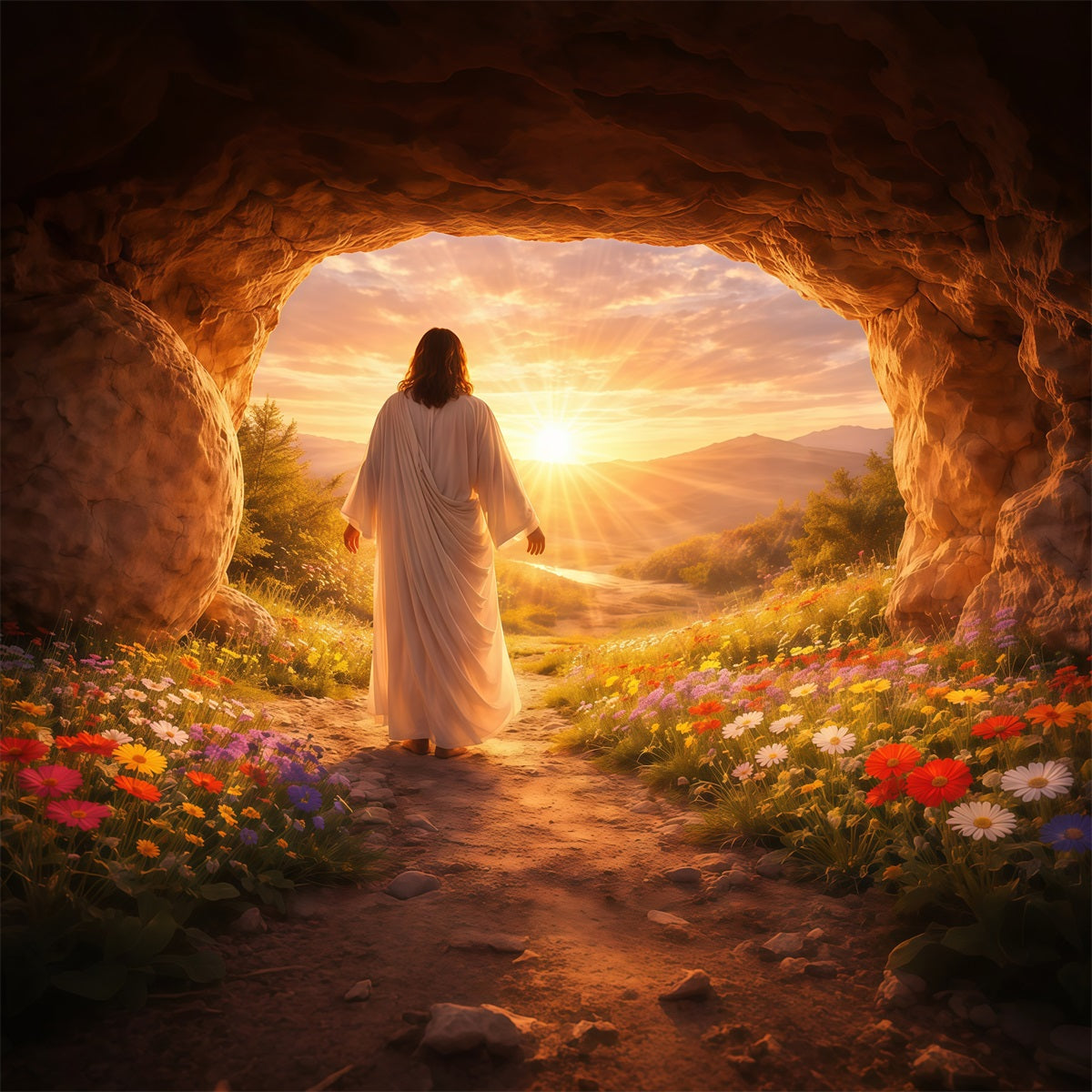 Christian Easter Photo Backdrop He Is Risen Glory Glow Easter Picture Backdrop LXX61-138