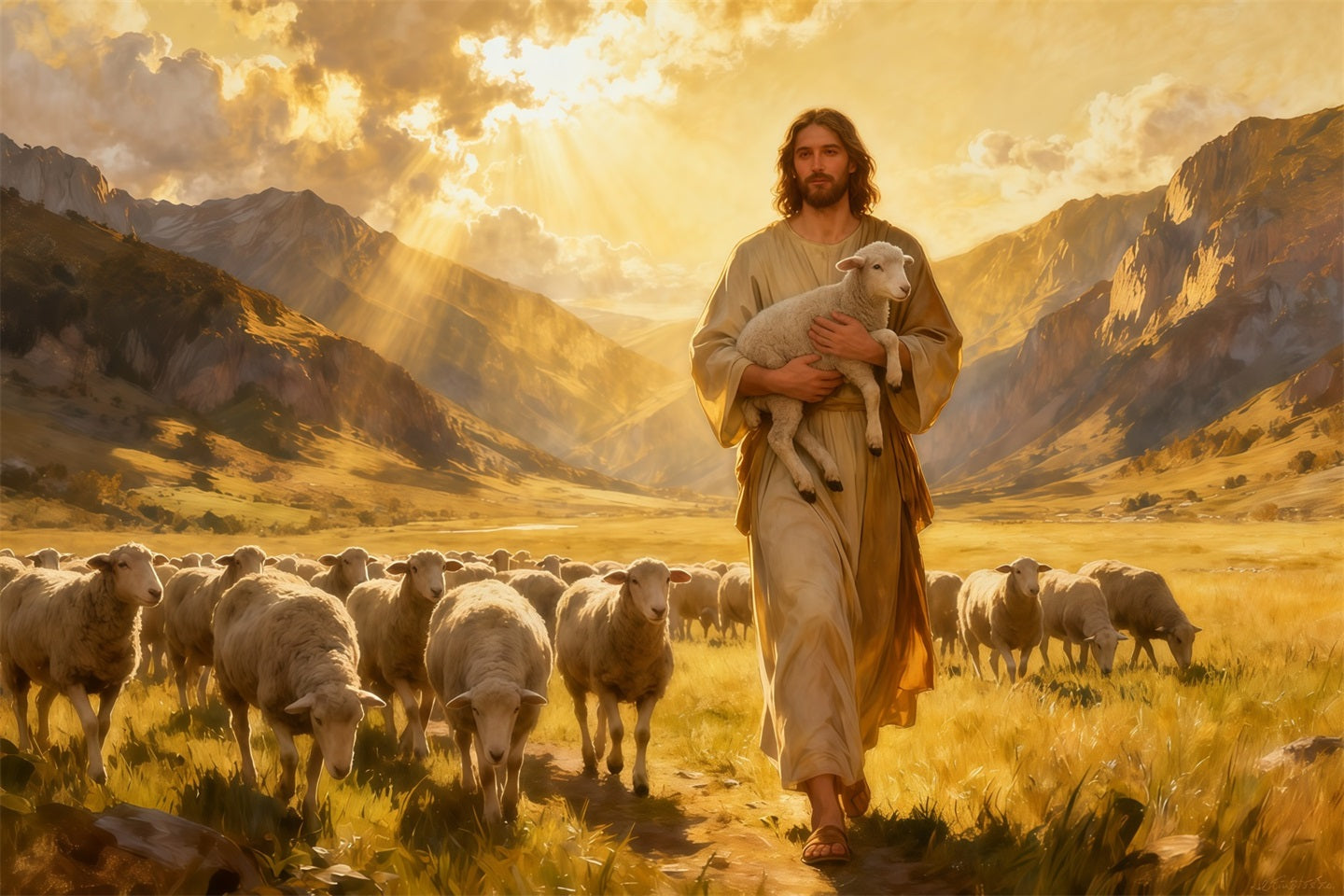 Christian Easter Photo Backdrop He Is Risen Shepherd Easter Backdrop LXX61-144